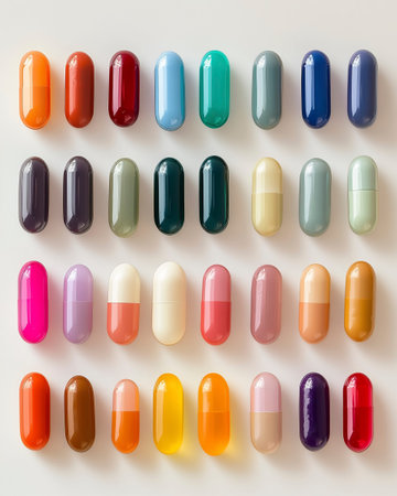 Colorful pills on a white background. 3d render illustration.