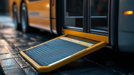 Close up view of a yellow bus waiting for passengers in the city