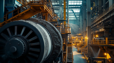 Industrial landscape with a large steel turbine in the factory. Industrial backgroundの写真素材