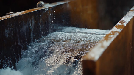 Water flowing from a well in a factory, close-up.の写真素材
