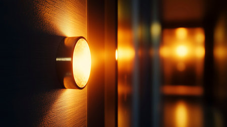 Modern Wall-Mounted Light with Warm Ambient Glow, Showcasing Minimalistic Interior Designの写真素材