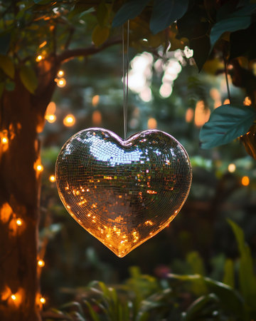 Heart shape decoration in the garden with bokeh light background.の写真素材