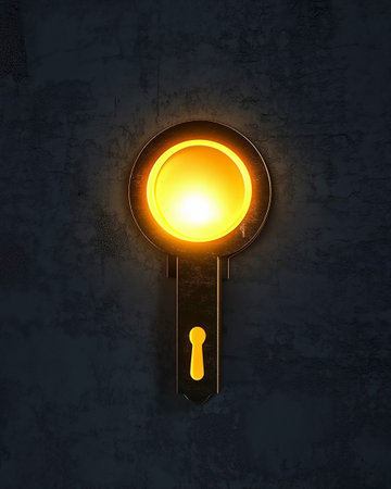 Illustration of a glowing light on a dark concrete wall backgroundの写真素材