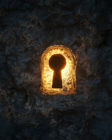 Keyhole in the stone wall. 3d rendering. Computer digital drawing.の写真素材