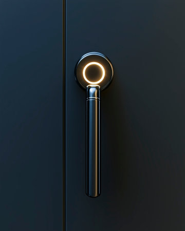 Metal door handle with light bulb. 3D rendering. Black background.の写真素材