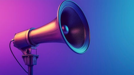 Megaphone on a blue background. 3d rendering, 3d illustration.の写真素材