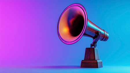 Vintage megaphone on a purple background. 3d renderingの写真素材