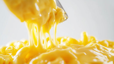 Close up of butter being squeezed with a knife on white background.