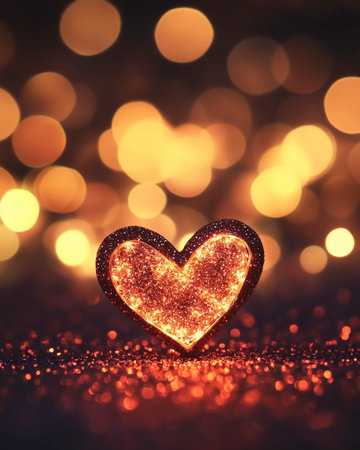 Glitter heart on bokeh background. Valentines day backgroundの写真素材
