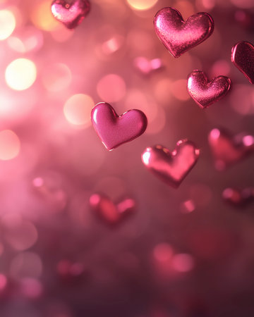 Valentine's day background with hearts on bokeh backgroundの写真素材