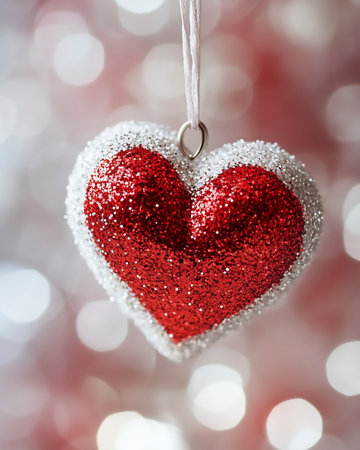Red heart on bokeh background, valentine's dayの写真素材