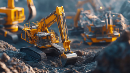Excavator at the construction site. Construction equipment. Industrial background