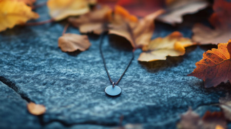 Necklace with autumn leaves on a stone background. Selective focus.の写真素材