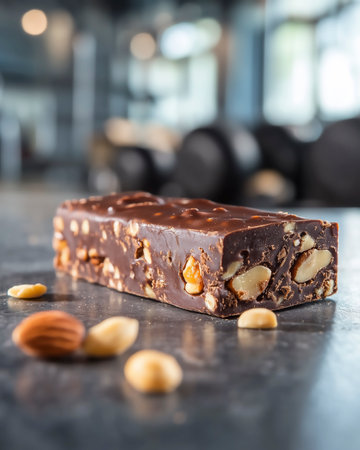 Chocolate bar with nuts on a dark background. Selective focus.の写真素材