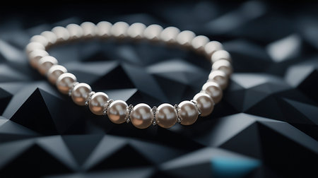 Pearl necklace on a black background. 3d render illustration.の写真素材