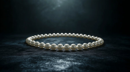 Pearl necklace on a dark background. Selective focus. Shallow depth of fieldの写真素材