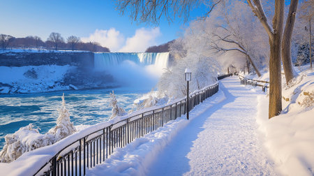 Winter scene of Niagara Falls in Ontario, Canada during snowfall.の写真素材
