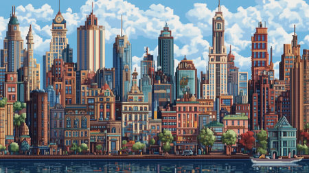 City panorama with skyscrapers and river. Vector illustration.の写真素材