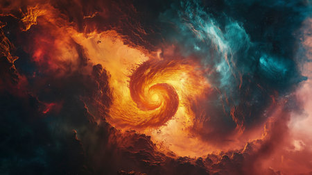 Fiery explosion in space. Abstract space background. 3D renderingの写真素材