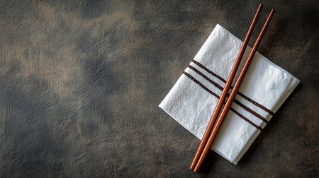 Chopsticks and chopsticks on the table. Top view with copy spaceの写真素材