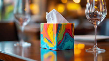 Tissue box in a restaurant. Selective focus.の写真素材