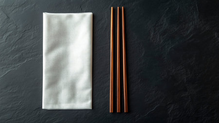 White napkin and chopsticks on a black background. Top viewの写真素材