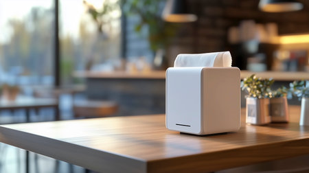 Toilet paper dispenser on table in cafe. 3d renderingの写真素材