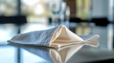 White napkin on a table in a restaurant. Selective focus.の写真素材