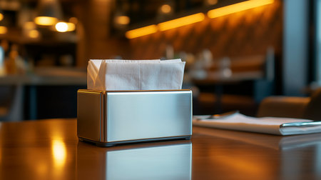 White tissue box on a table in a restaurant. Selective focus.の写真素材
