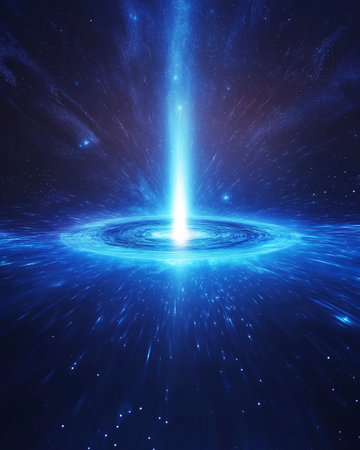Blue space nebula with stars and galaxies, computer generated abstract background