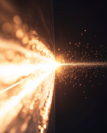 abstract image of  light rays and sparks on a dark backgroundの写真素材