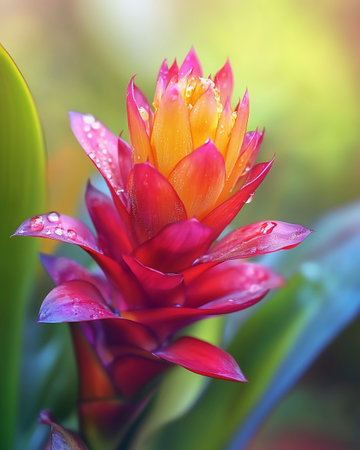 Close up of Bromeliad flower in the garden, Thailand.の写真素材