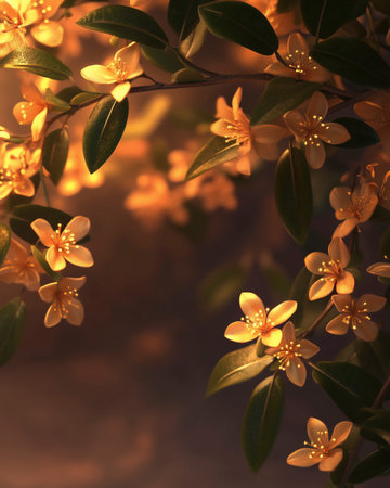 Bunch of yellow jasmine flowers with bokeh backgroundの写真素材