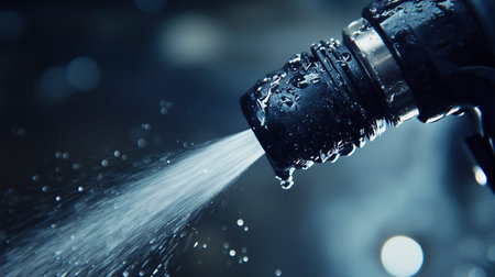 Water spray in the bathroom. Selective focus. Shallow depth of field.の写真素材