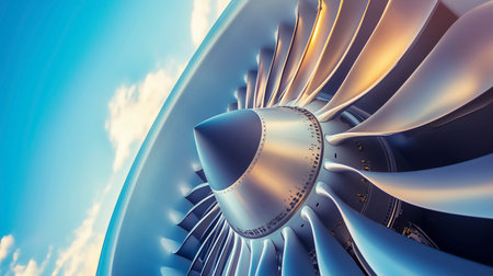 3d rendering of airplane engine in blue sky background. Computer digital image.