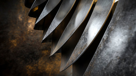 3d rendering of metal gears and blades on an old rusty backgroundの写真素材