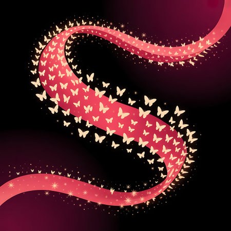 A dynamic, flowing red ribbon transforms into butterflies, symbolizing life, hope, and the positive progress made on World AIDS Day.の素材