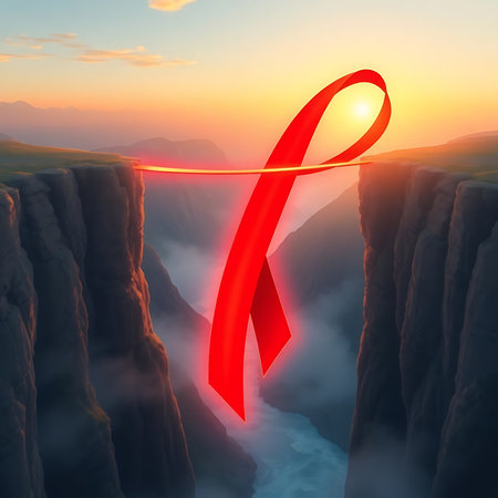 This World AIDS Day image aims to raise awareness about AIDS and support those affected. Featuring a red ribbon, heart, and global unity symbols, it conveys a message of solidarityの素材