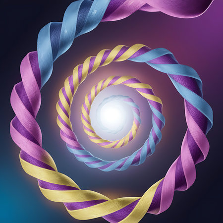 Abstract spiral background. Colored twisted ribbons. Vector illustration.の素材