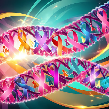 DNA structure with ribbons on a colorful background. Vector illustration.の素材