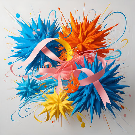 Abstract colorful background with ribbons and flowers. Vector Illustration.の素材