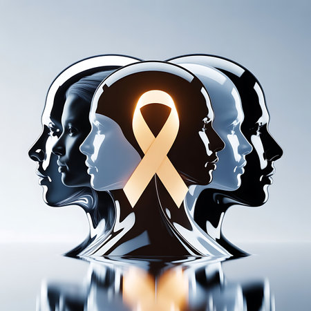 Silhouette of a man and a woman with a yellow ribbon. A symbol of the fight against breast cancer. 3D renderingの素材