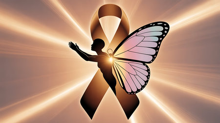 Breast cancer awareness concept with butterfly and ribbon. Vector illustration.の素材