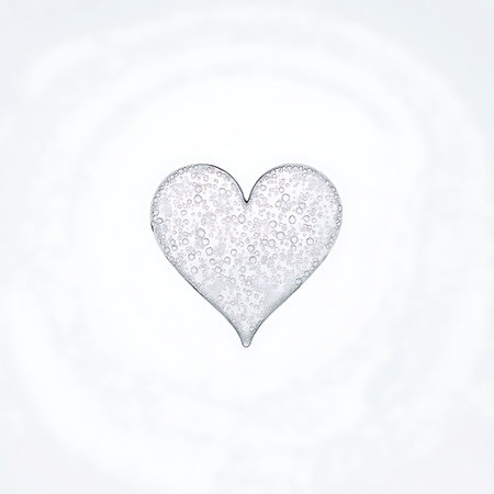 A delicate transparent glass heart filled with gently rising champagne-like bubbles, symbolizing sparkling love and celebration. Clean, modern 3D render perfect for Valentineâs Dayの素材