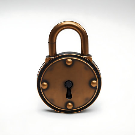3d illustration of golden padlock on white background with clipping pathの素材