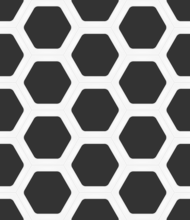 Dark grey hexagons in white ceramic frame. Seamless vector texture. Technology seamless pattern. Vector geometric dark background.のイラスト素材