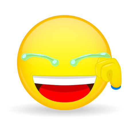 Emoticon hand wipes tears. Laugh emoticon. Smiling emoticon. Joke emoji. Funny emotion.のイラスト素材