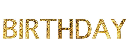 Beautiful shining glow bokeh text birthday gold fontの写真素材