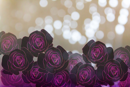 Group of fancy pink and violet purle roses pattern line glow light arragement on classic cream waterdrop backgroundの写真素材