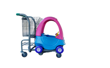Isolate shopping cart shoping trolley with car for family and kid on white background
